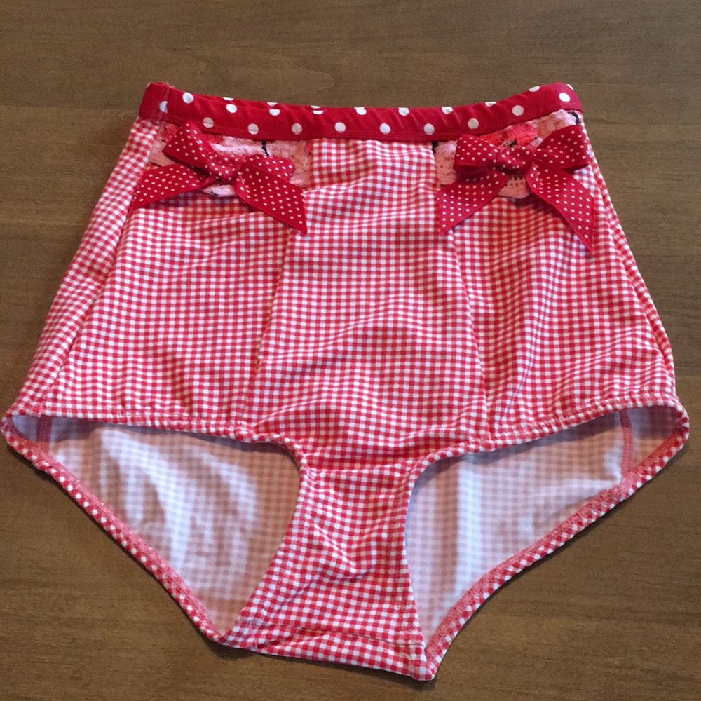 ADORABLE retro pinup cherry gingham polka dot lace swimsuit bikini 👙 🍒 - Picture 8 of 16